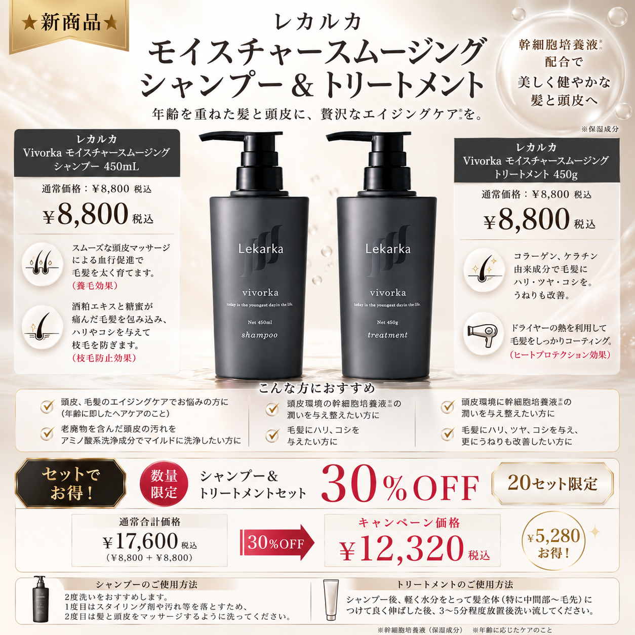 レカルカ Vivorka モイスチャースムージング シャンプー＆トリートメントセット